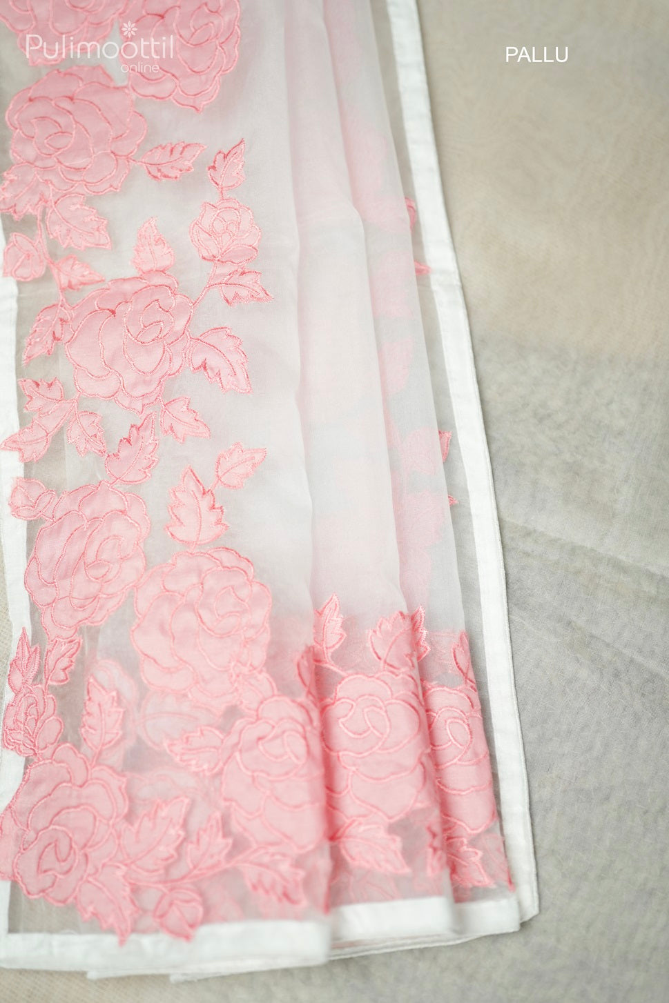 White Colour Organza Fancy Saree.