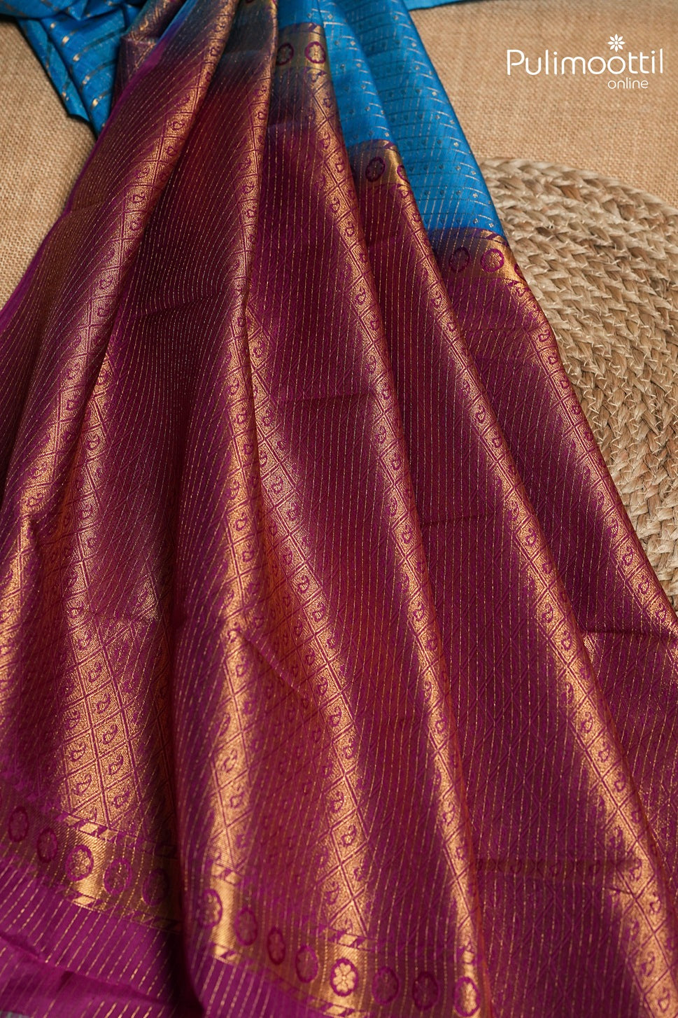 Dark Sky Blue Colour Kanchipuram Designer Saree