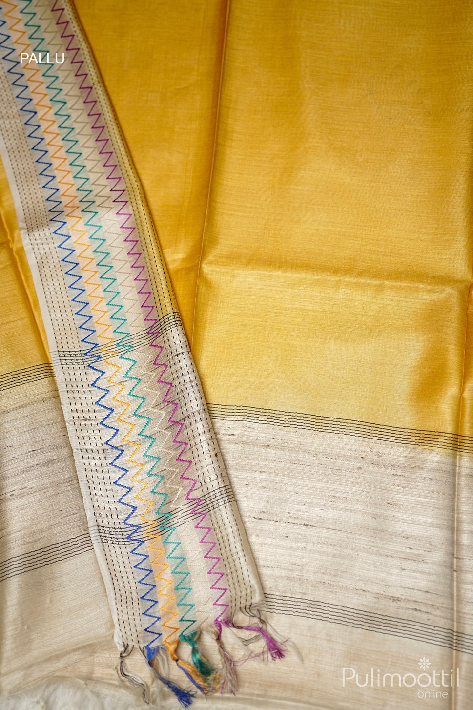 Mustard Yellow Tussar Silk Saree.