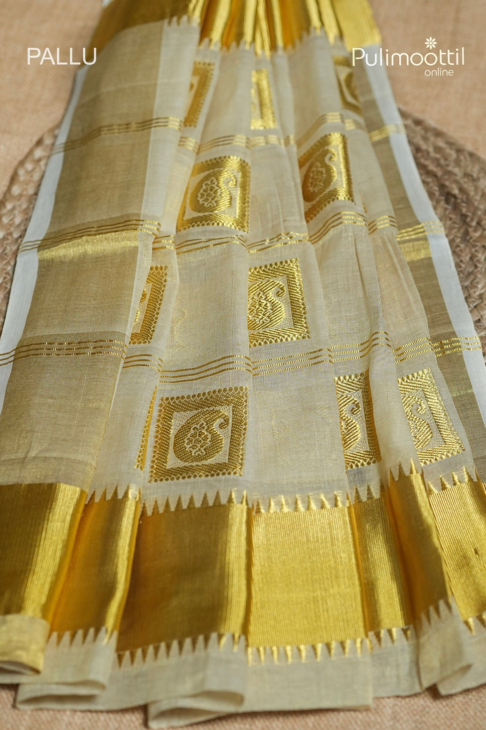 Kerala Traditional Golden Tissue Handloom Set Saree