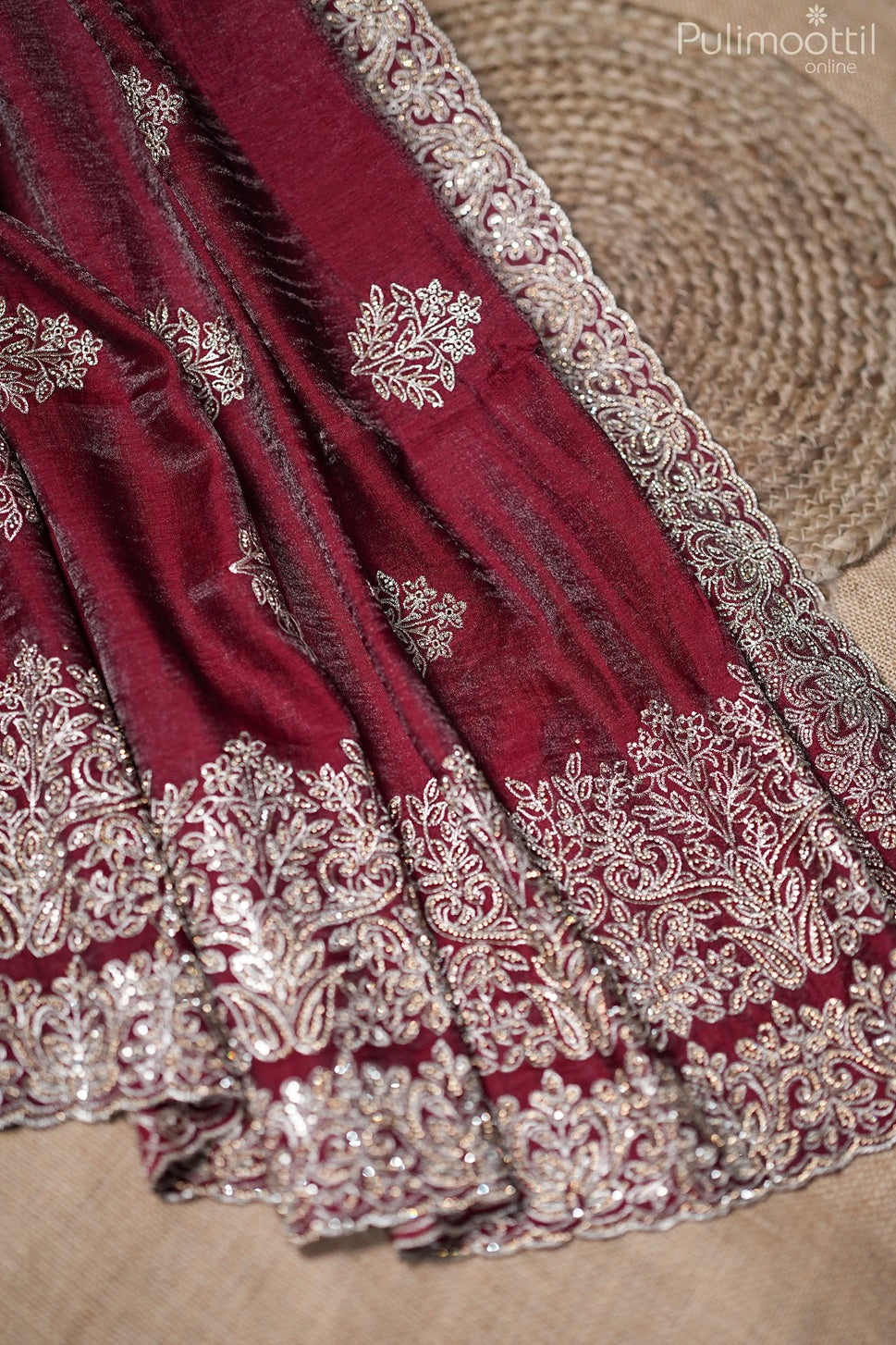 Maroon colour satin crepe fancy saree
