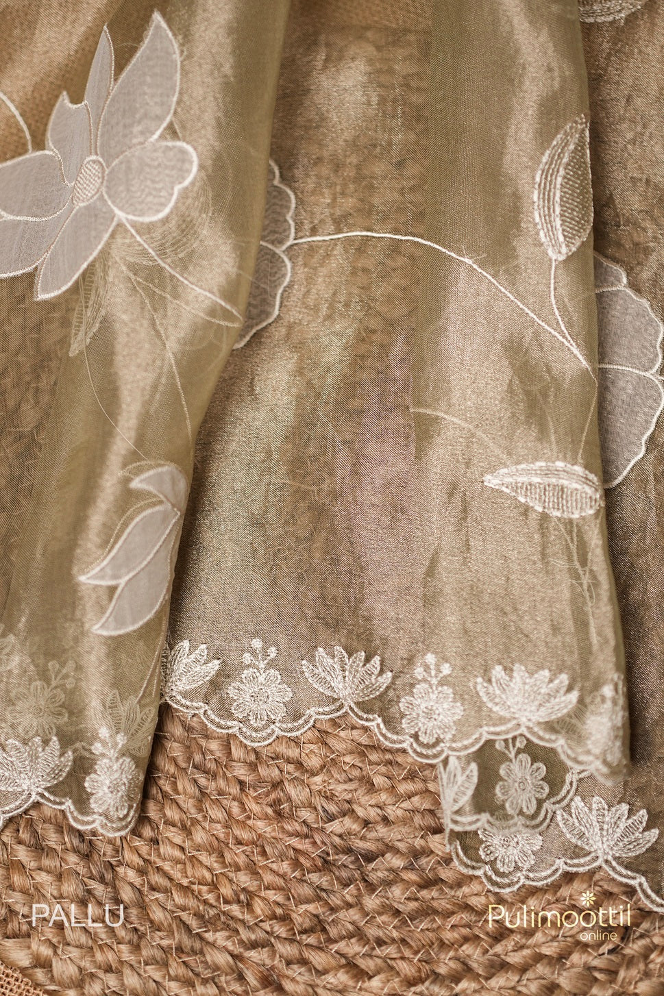 Pastel Olive Green Colour Golden Tissue Organza Saree