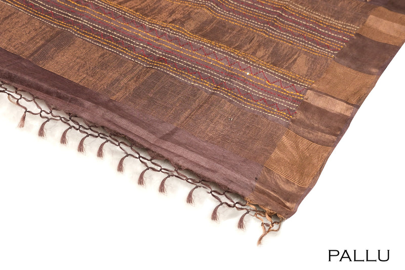 Brown color pure Tusser silk saree.