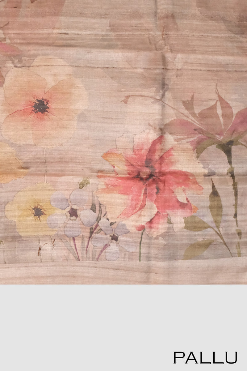 Mushroom grey color Tusser silk saree.
