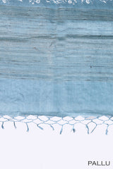 Teal blue color Tusser silk saree.