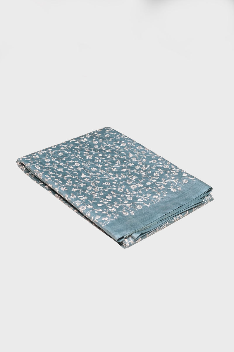 Teal blue color Tusser silk saree.