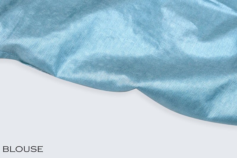 Teal blue color Tusser silk saree.