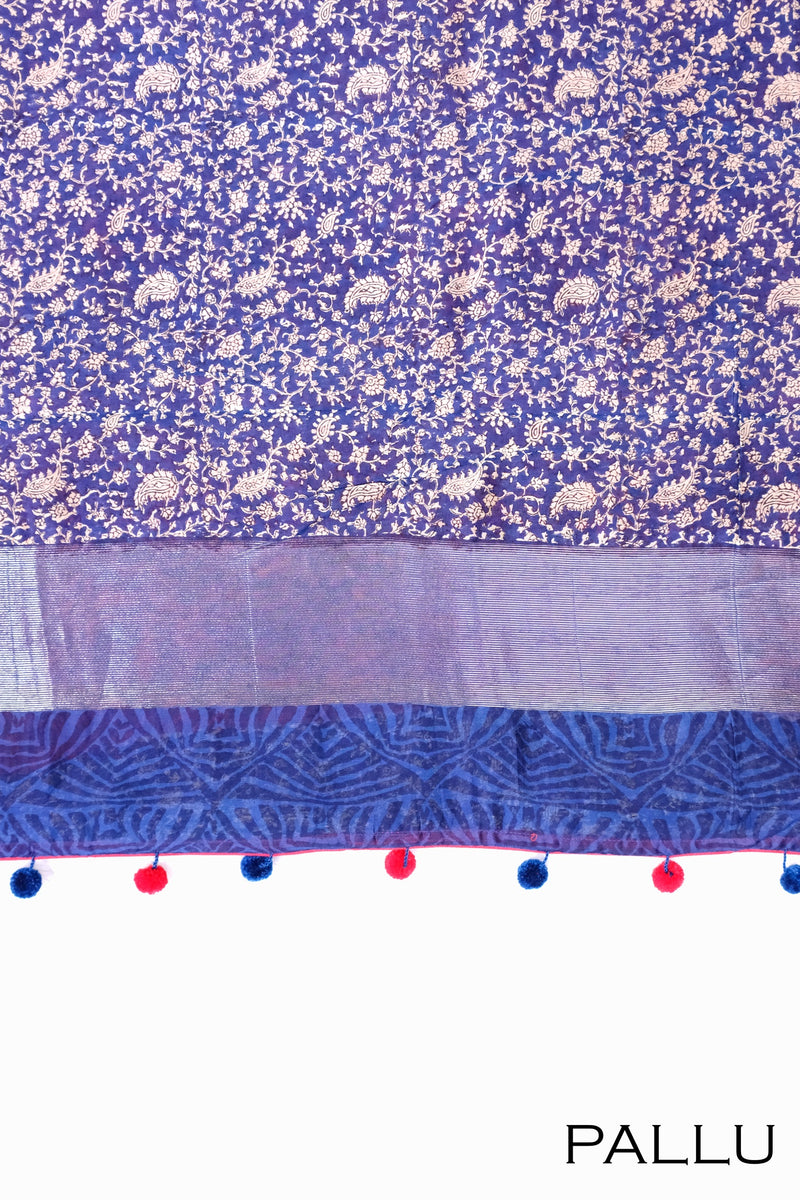 Indigo color Chanderi cotton saree