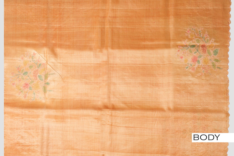 Orange color organza saree.