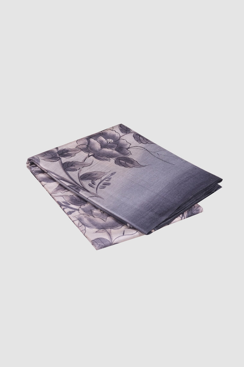 Ash color Tusser silk saree.