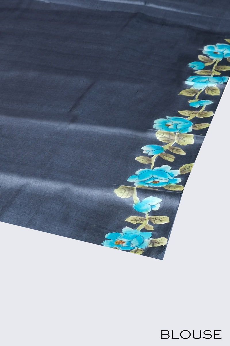 Ash color Tusser silk saree.