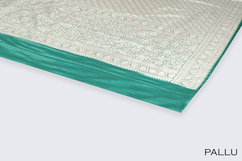 Teal green color Banarasi saree