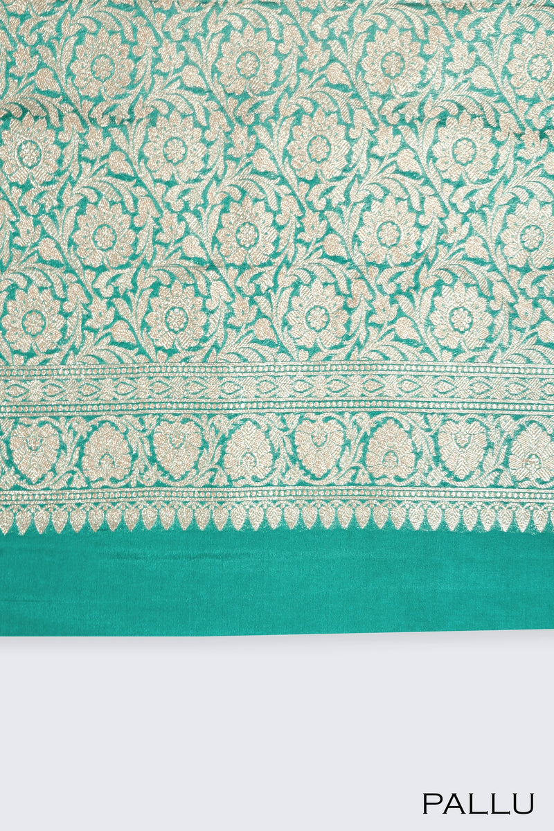 Teal green color Banarasi saree
