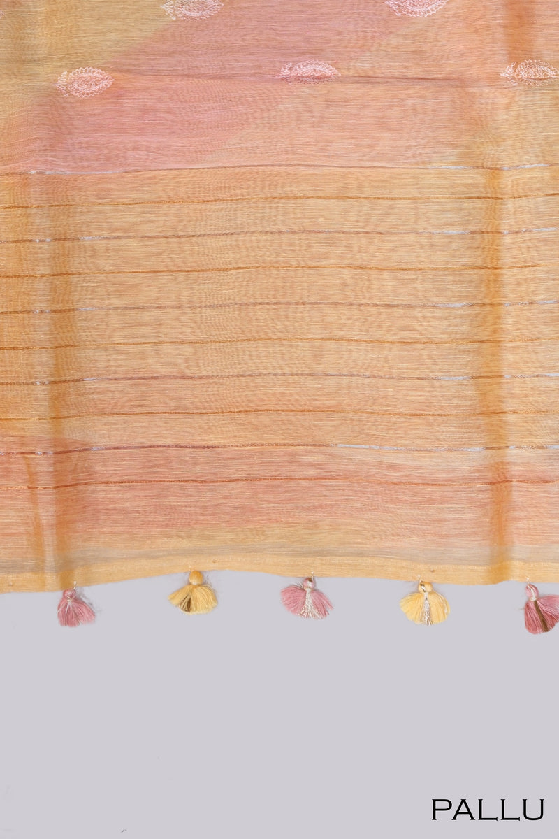 Peach color semi linen saree.