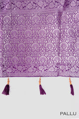 Violet color georgette Banarasi saree.