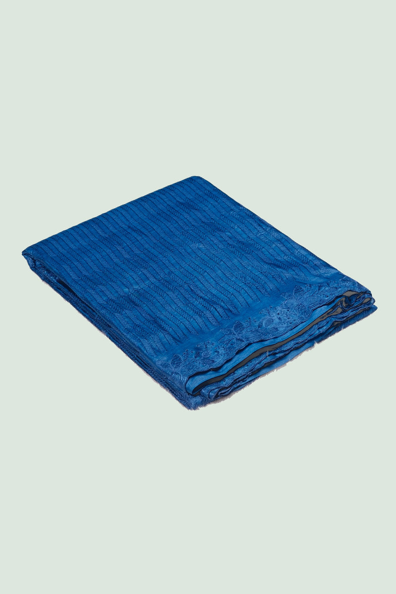 Peacock blue color pure Tusser silk saree.