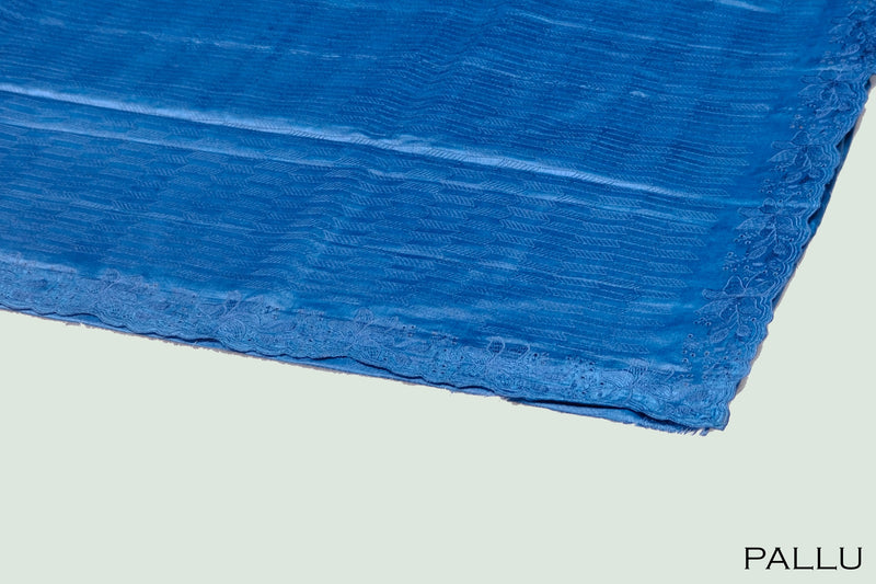 Peacock blue color pure Tusser silk saree.