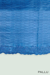 Peacock blue color pure Tusser silk saree.