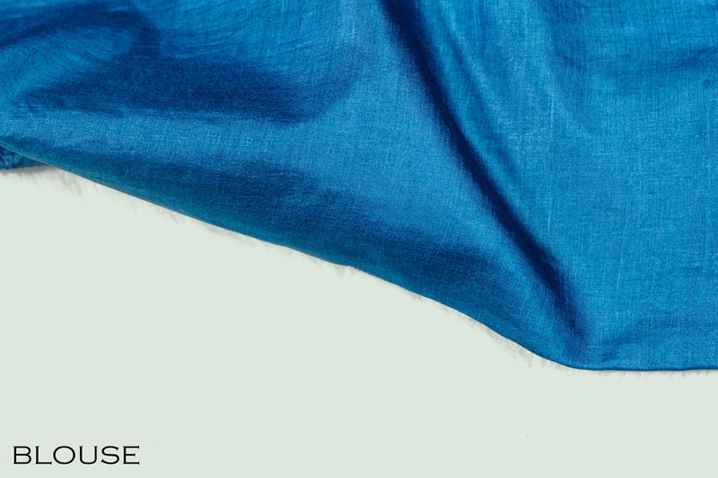 Peacock blue color pure Tusser silk saree.
