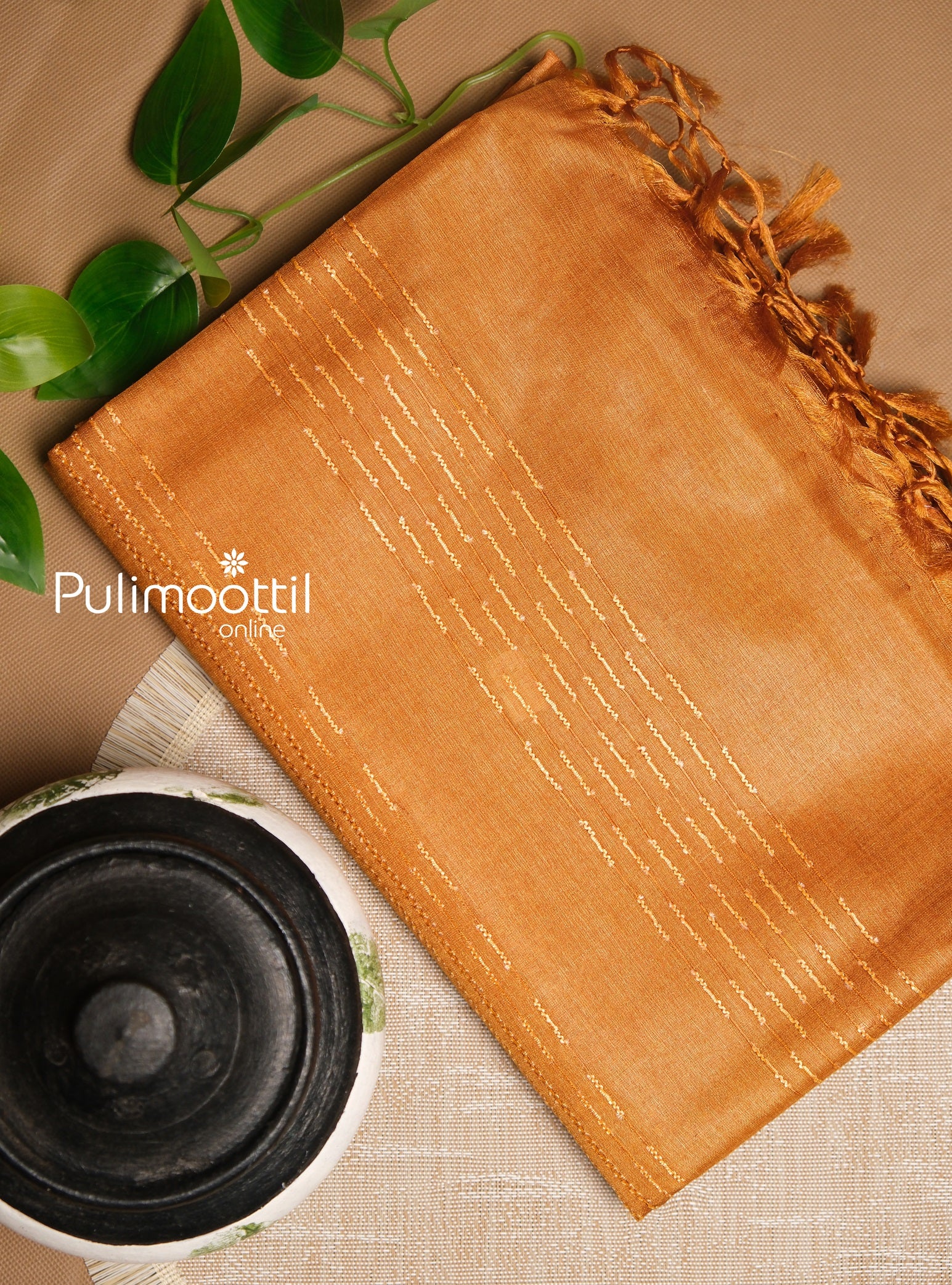 Golden yellow color Tusser silk saree