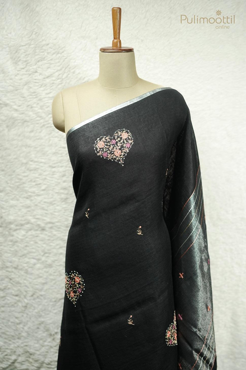 Black Colour Linen Saree.