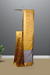 Mustard yellow color jute silk saree.