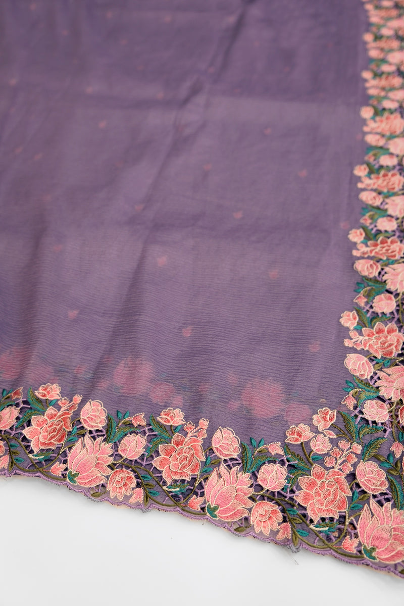 Plain Lavender Organza Saree