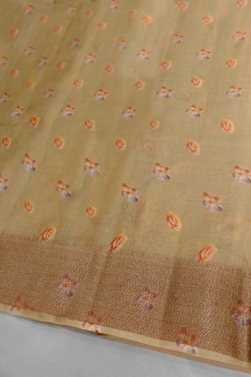 Olive Green Color Tussar Silk Saree