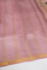 Light Pink Color Tussar Organza Saree