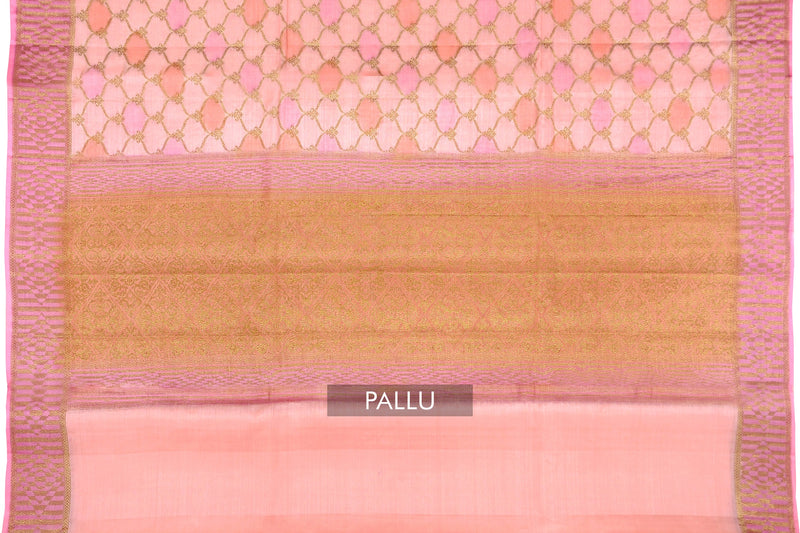 Peach Pink Color Tussar Silk Saree