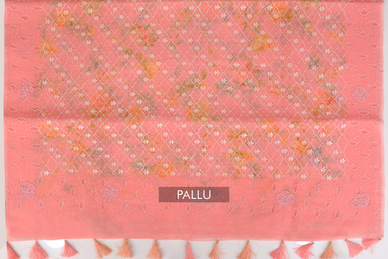 Peach Color Organza Saree