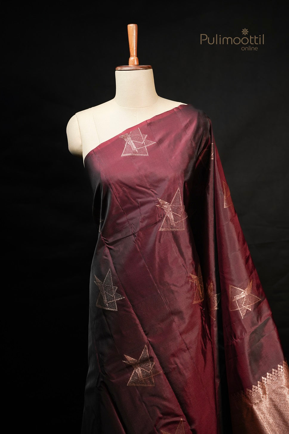 Dark Maroon Colour Semi Kanchipuram Saree