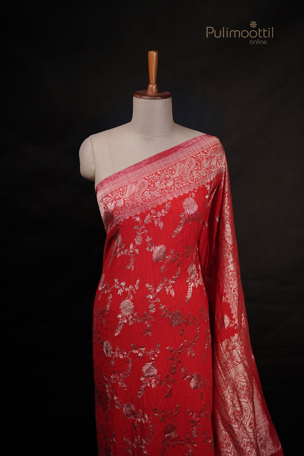 Red Colour Banarasi Rose Gold Work Saree