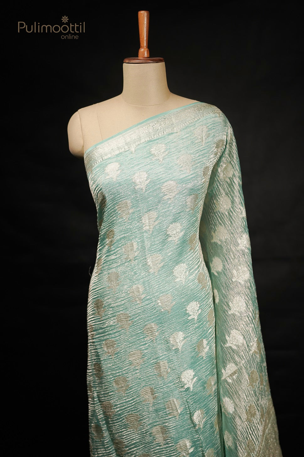 Sea Green Colour Crushed Tissue Organza Banarasi Saree