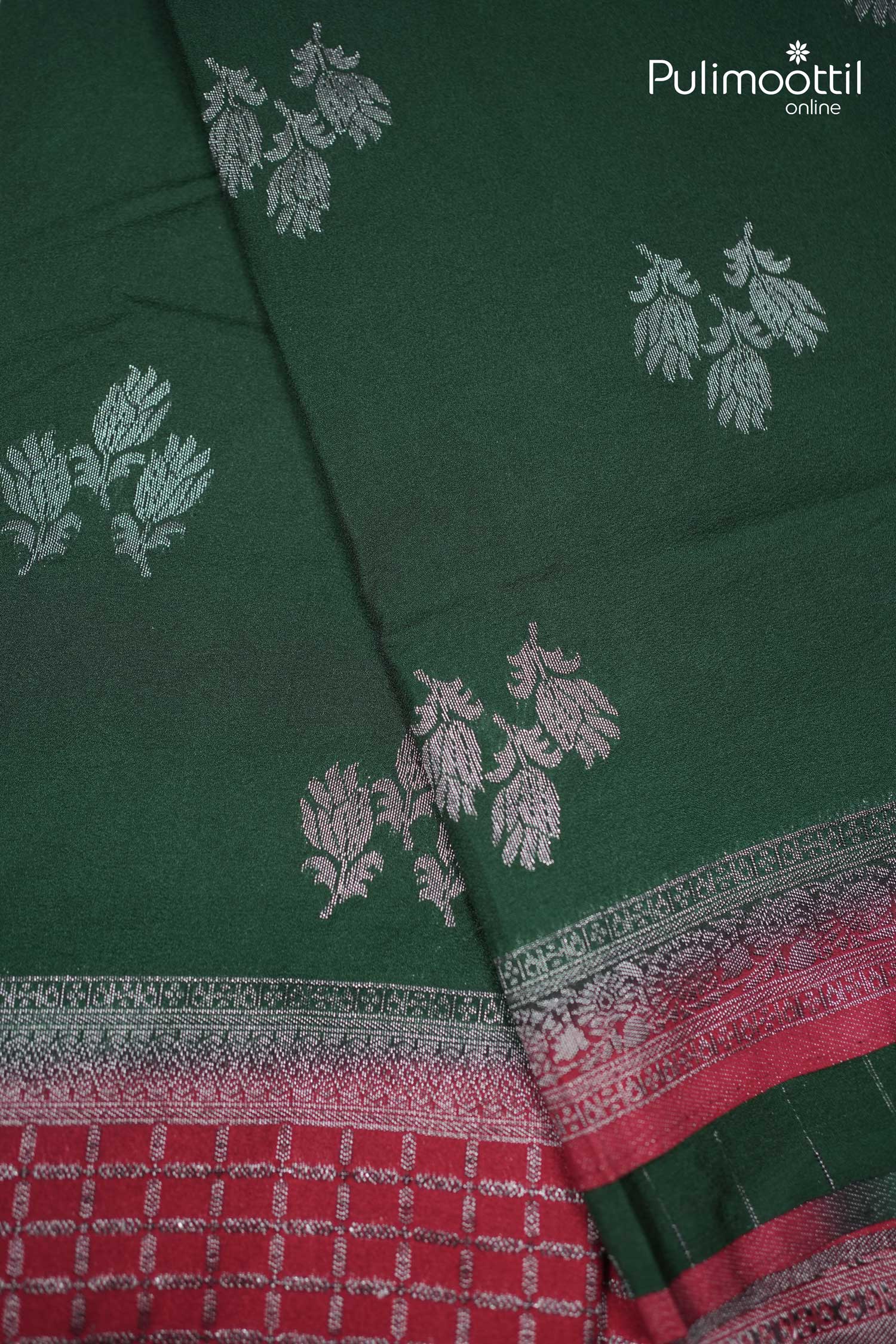 Bottle Green Colour Banarasi Saree.