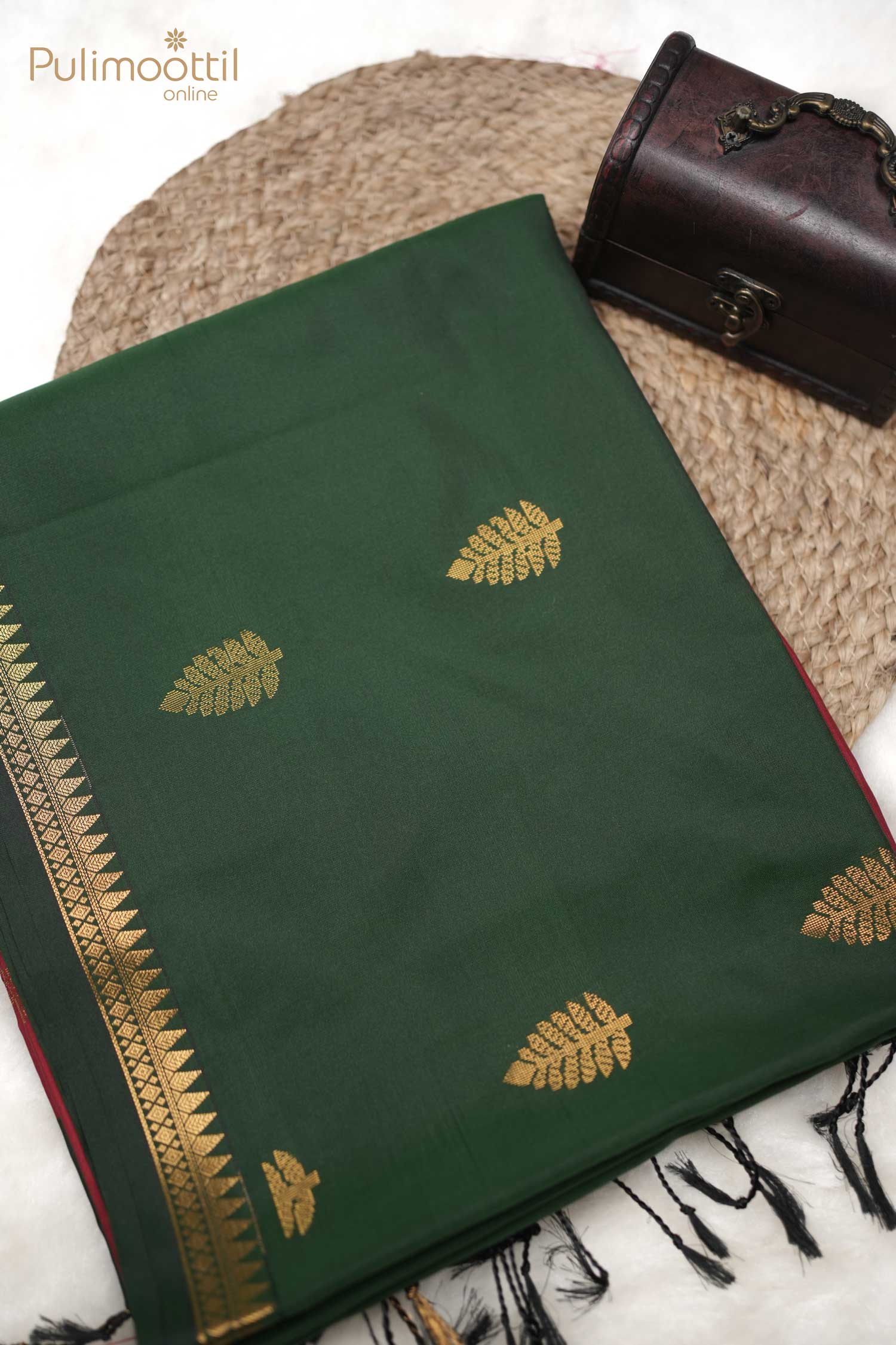 Bottle Green Colour Semi Silk Saree.