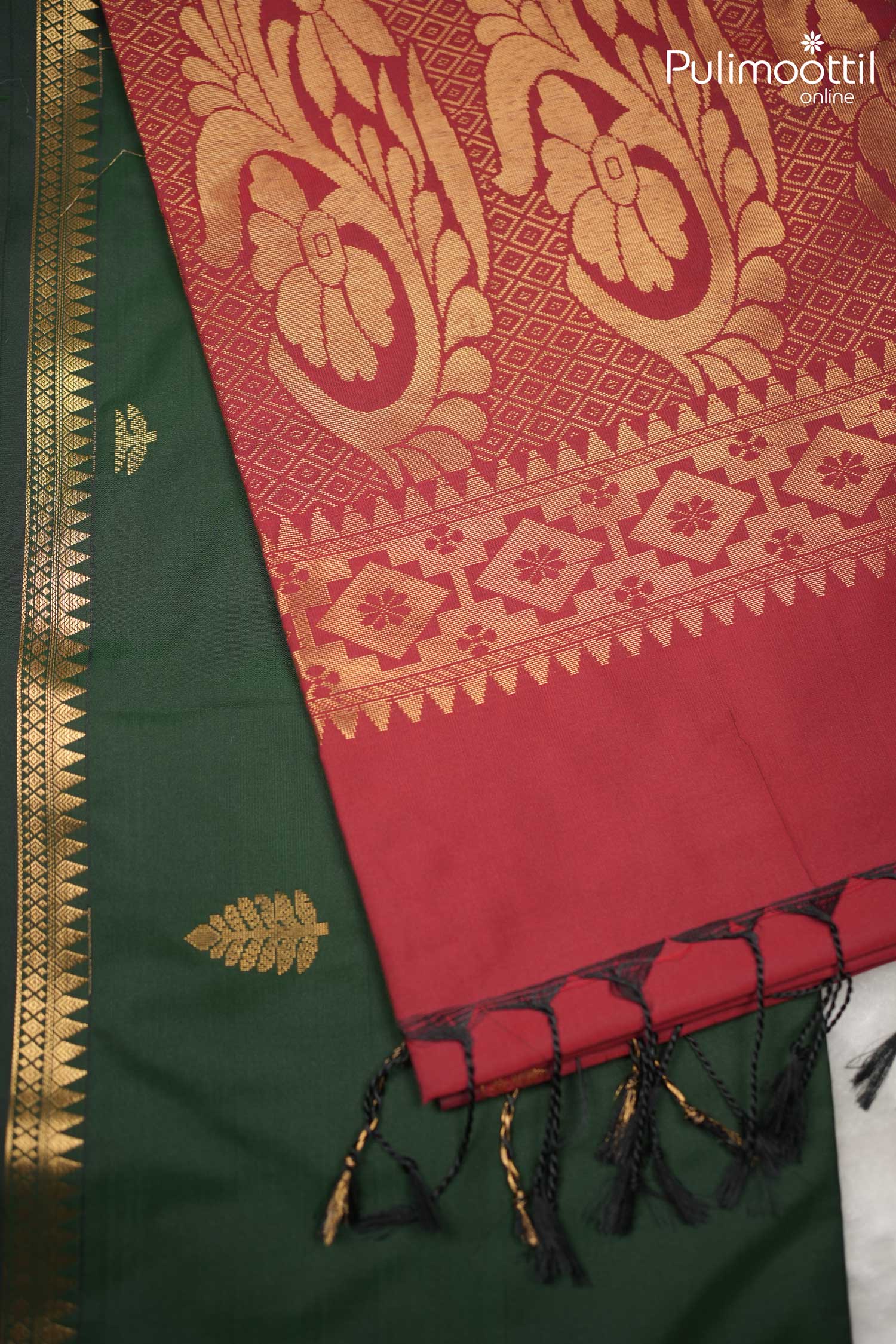 Bottle Green Colour Semi Silk Saree.