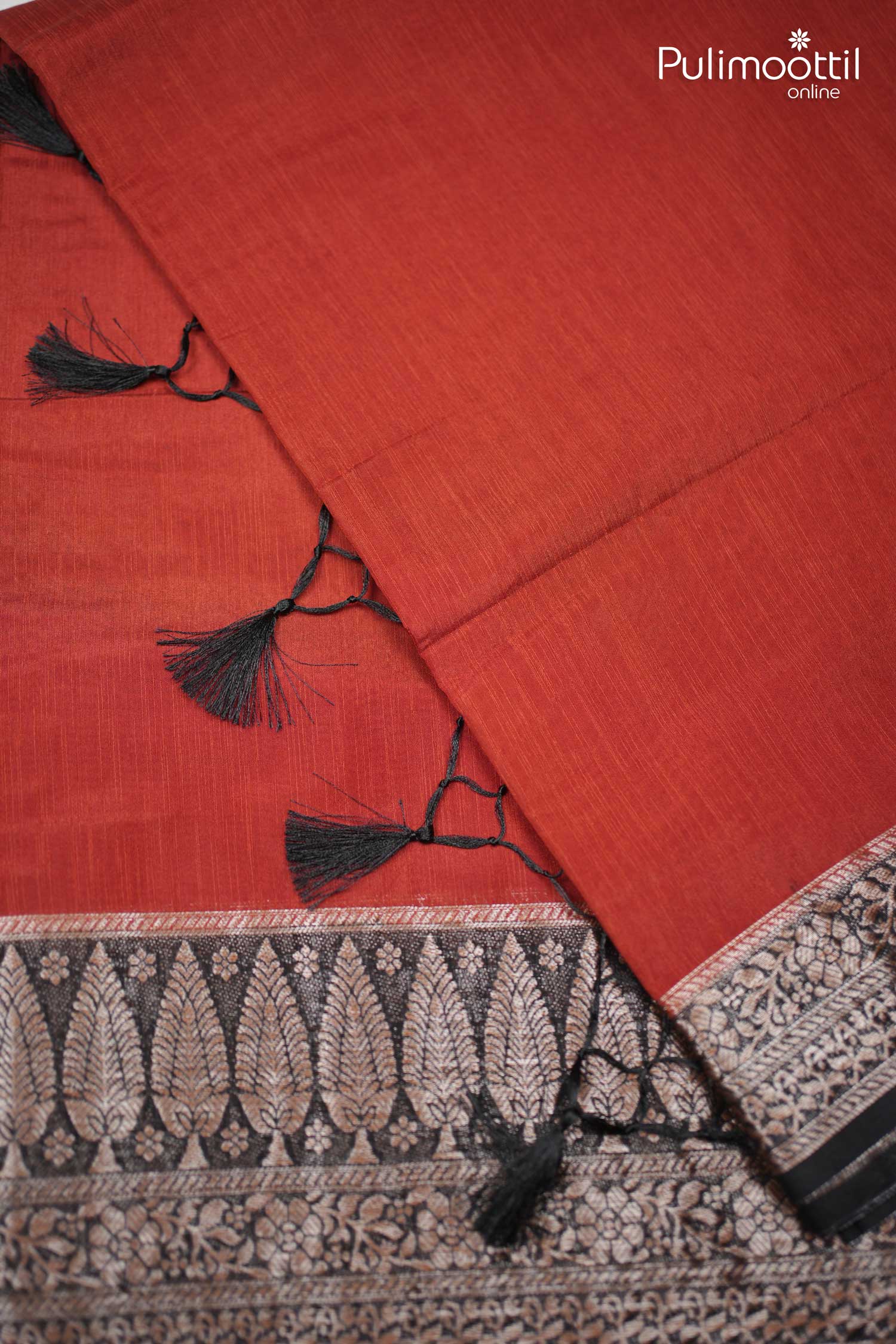 Burned Orange Colour Semi Jute Saree.