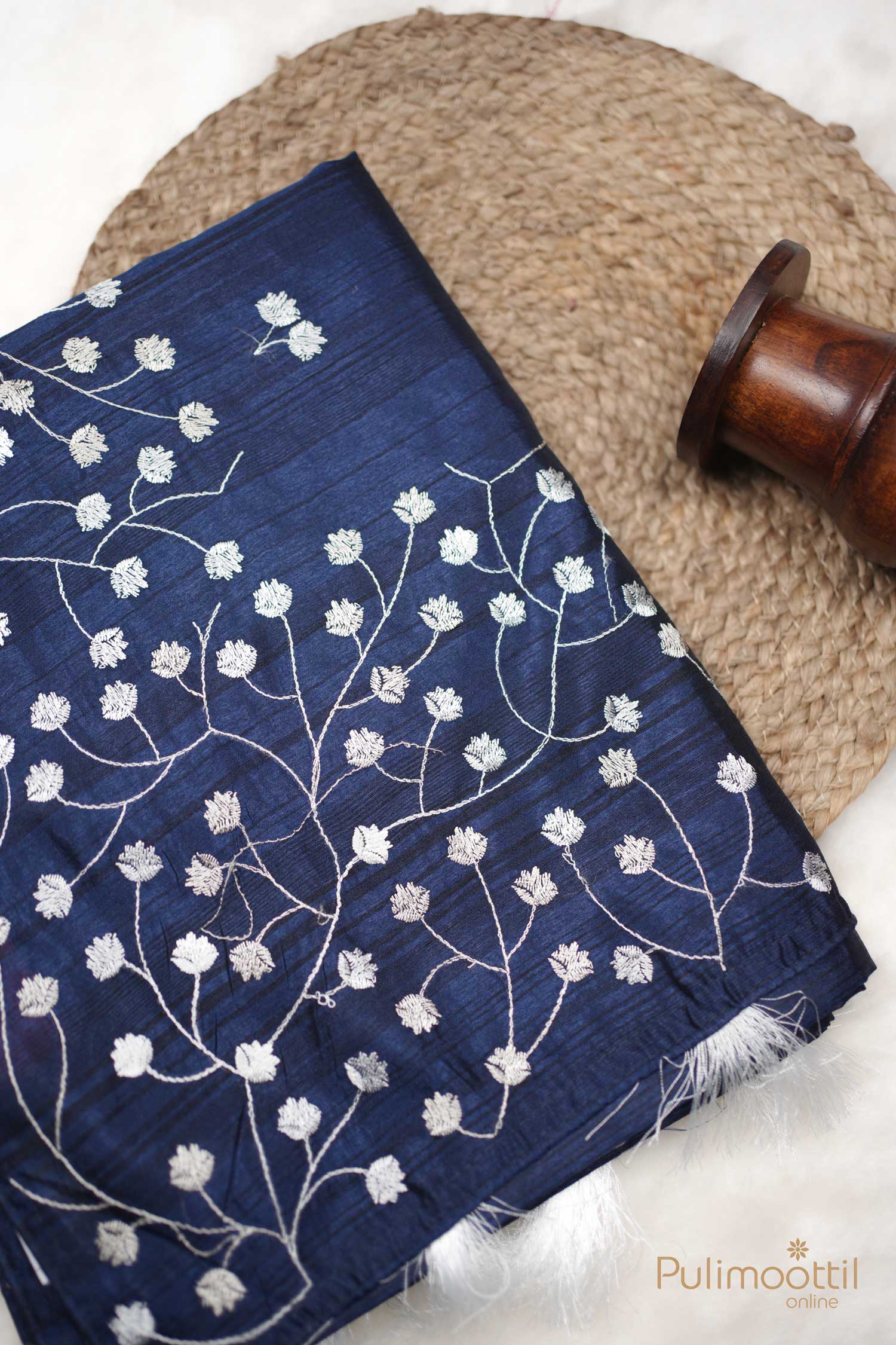 Navy Blue Semi Tussar Saree.