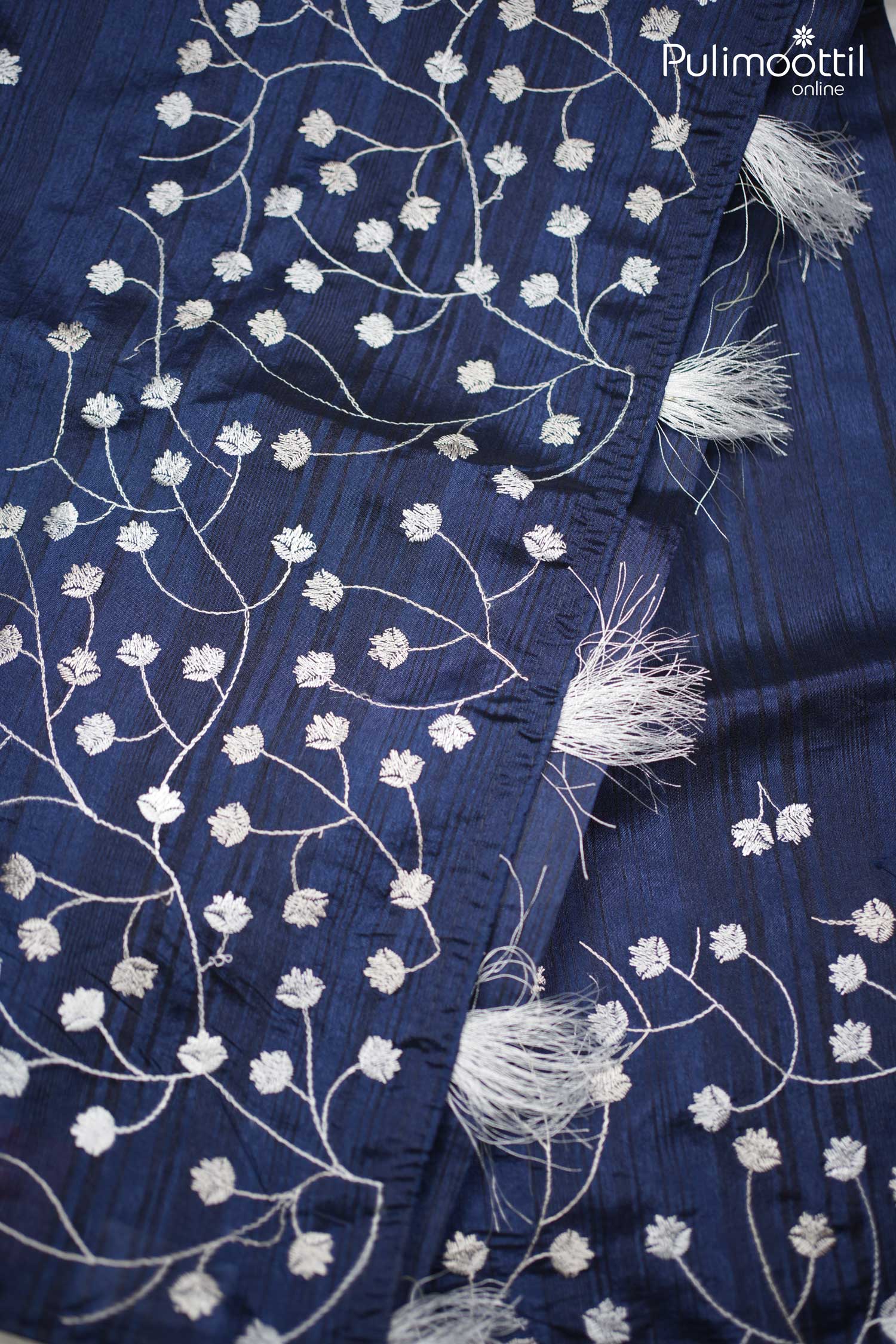 Navy Blue Semi Tussar Saree.