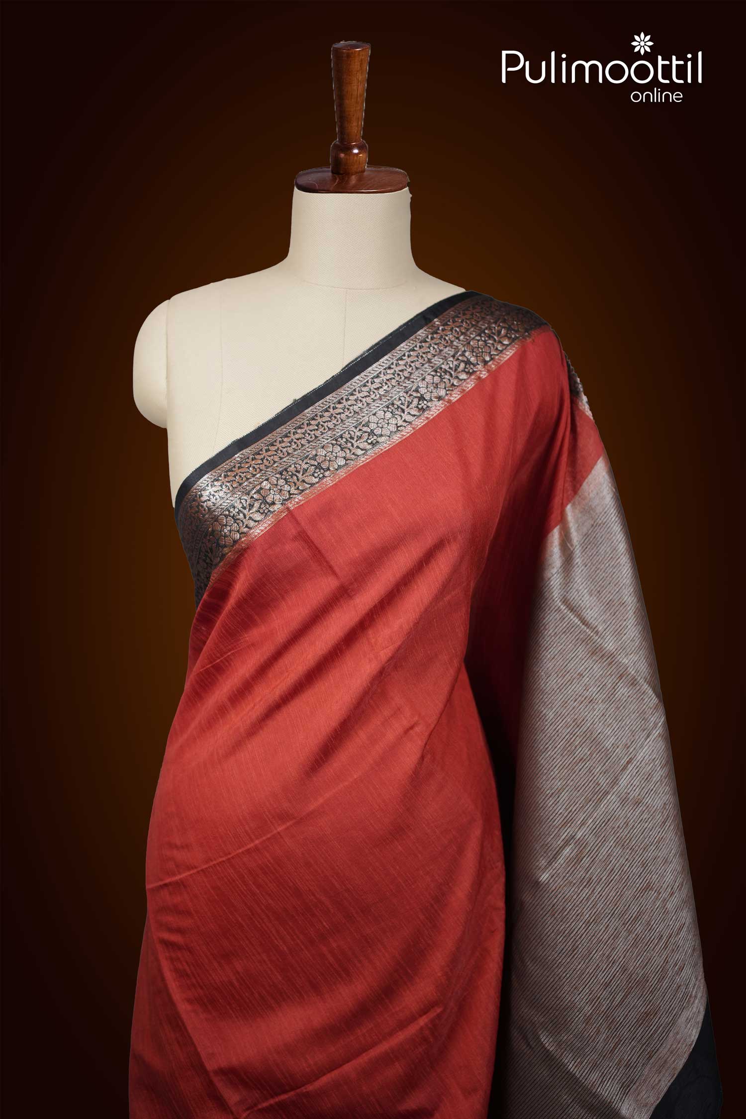 Burned Orange Colour Semi Jute Saree.