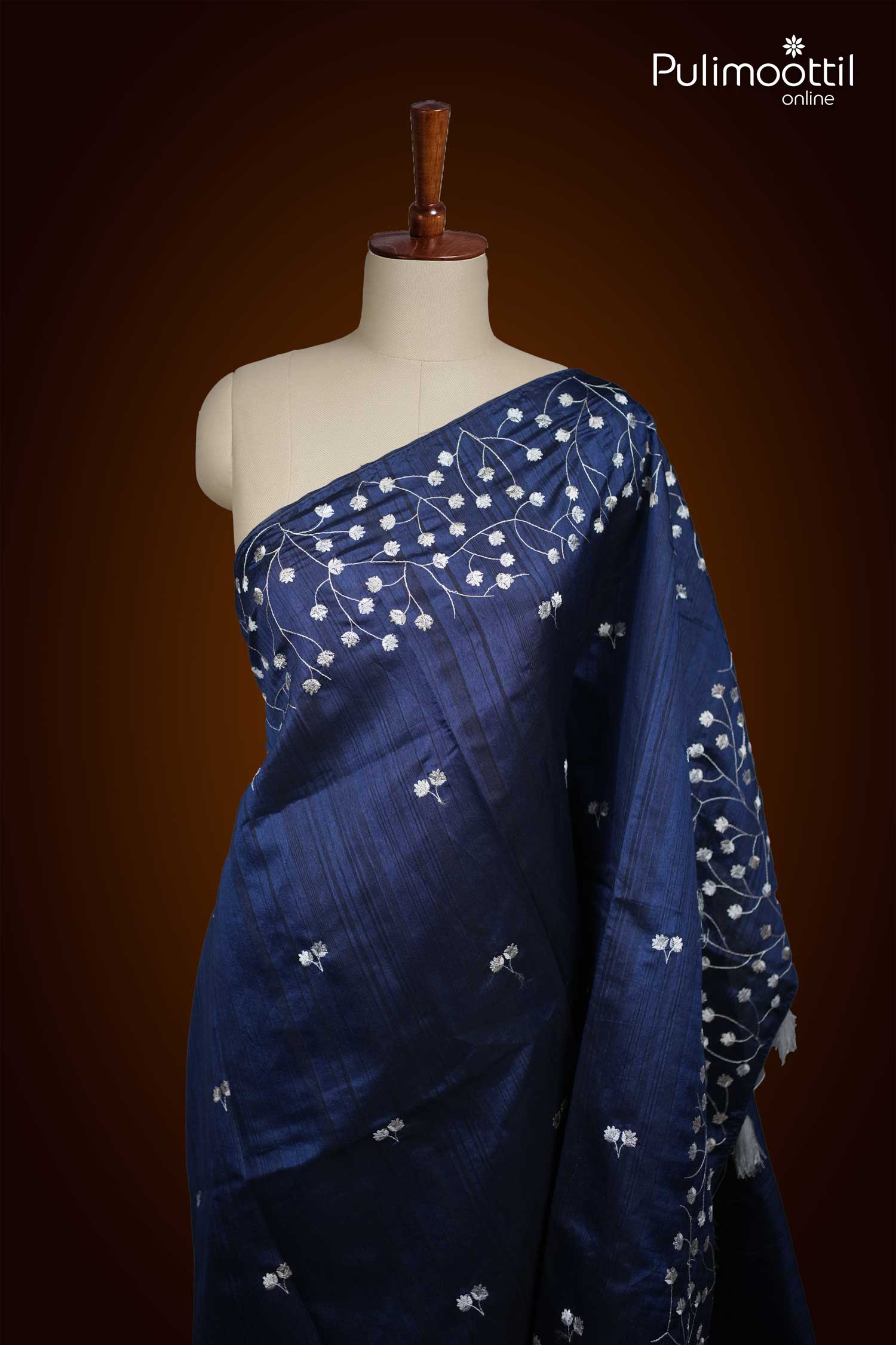 Navy Blue Semi Tussar Saree.