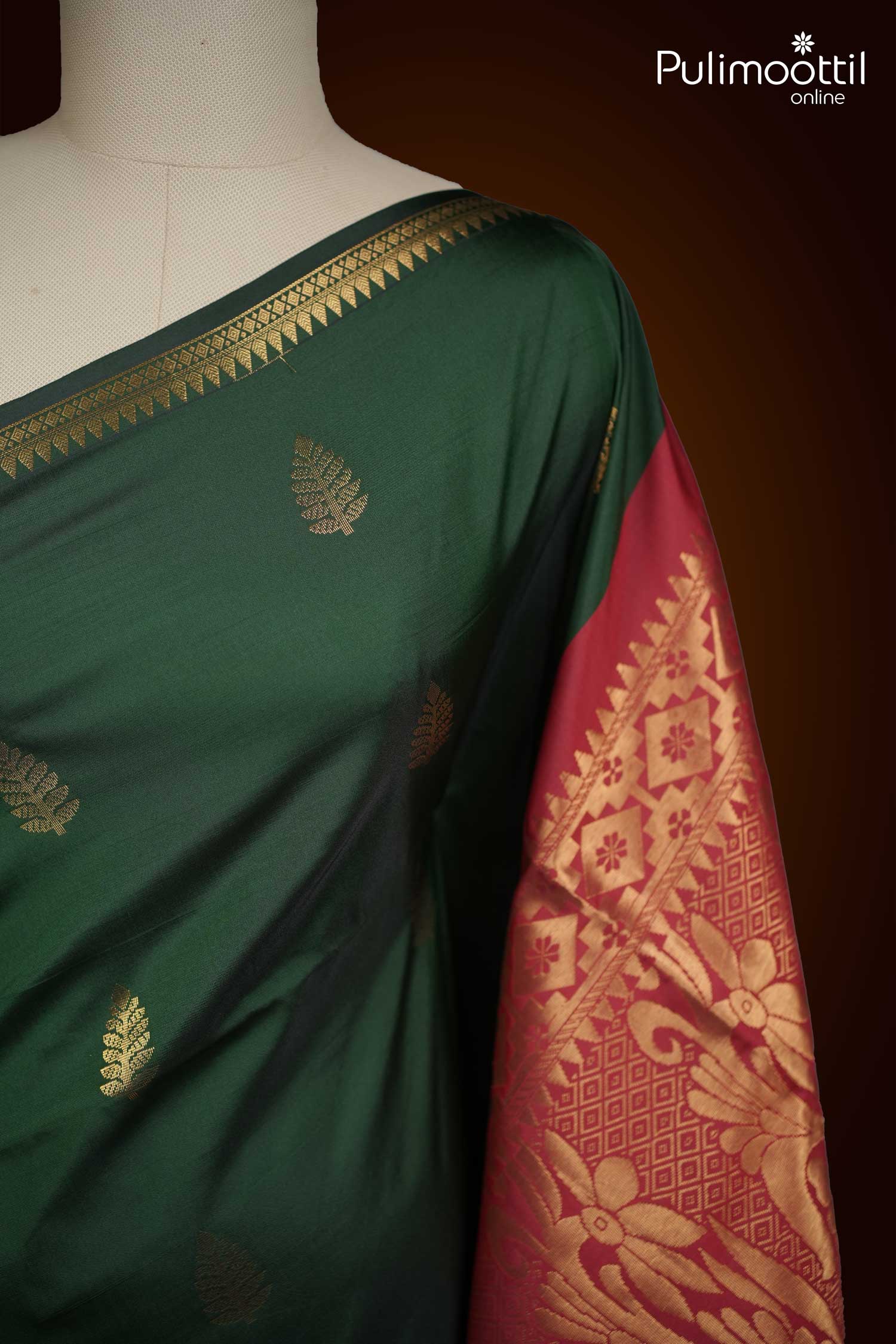 Bottle Green Colour Semi Silk Saree.