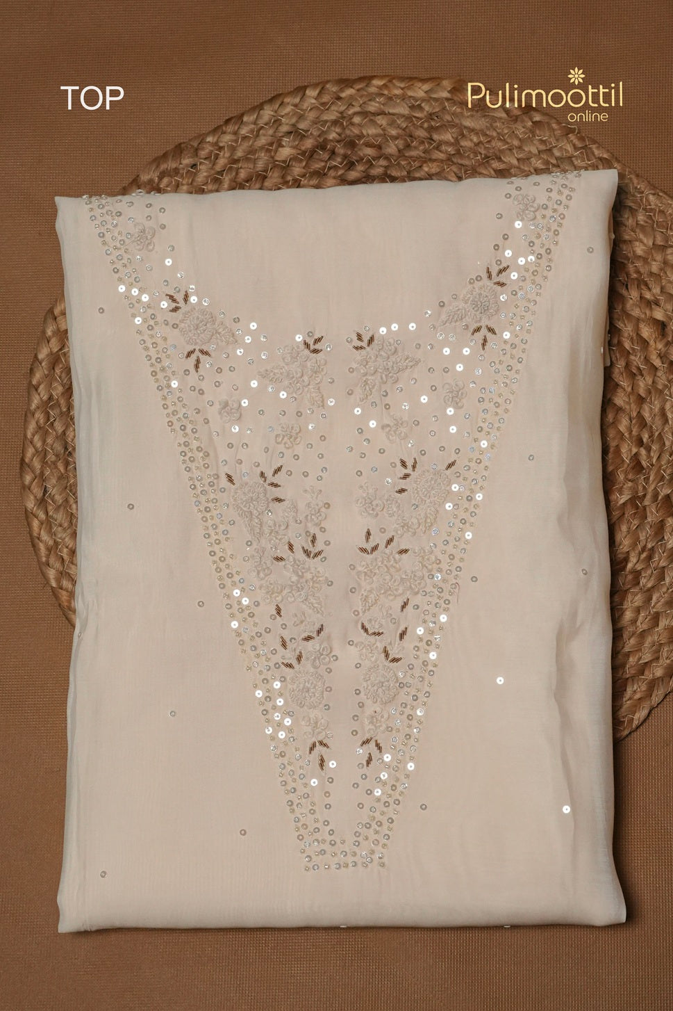 White Blended Chanderi Unstitched Salwar Set