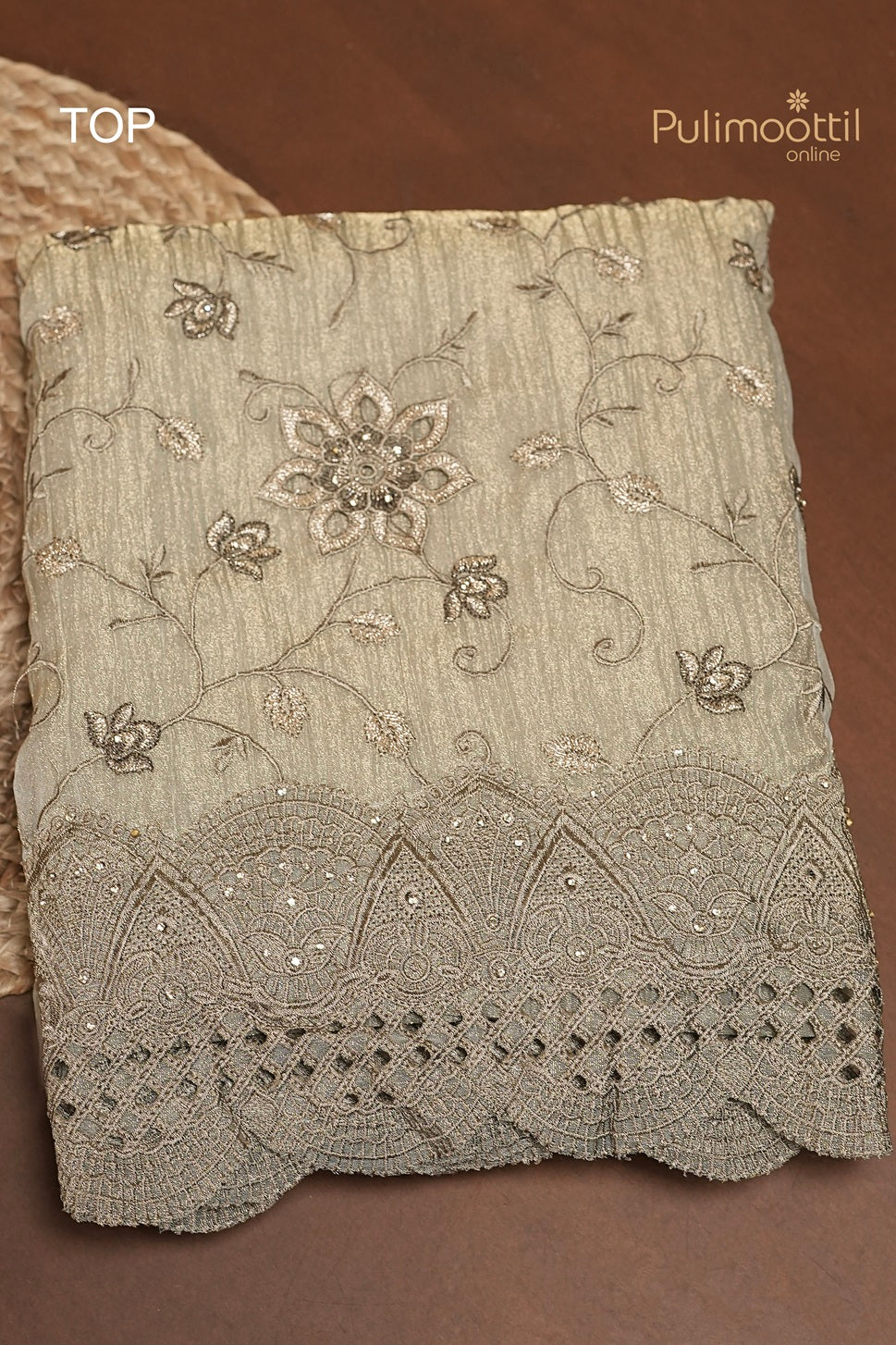 Pastel Olive Green Crushed Tissue Organza Unstitched Salwar Set