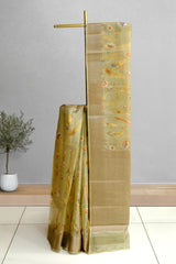 Olive Green Color Tussar Silk Saree