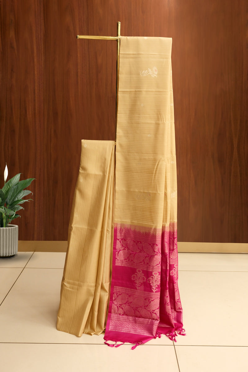 Beige Color Kanchipuram Soft Silk Saree