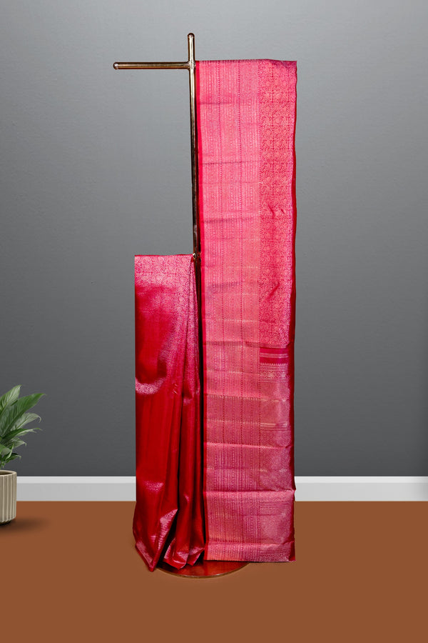 Cherry red color Kanchipuram Wedding saree