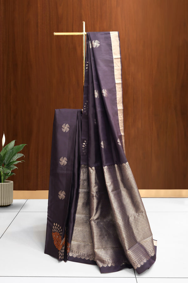 Dark Navy Blue Color Kanchipuram Saree