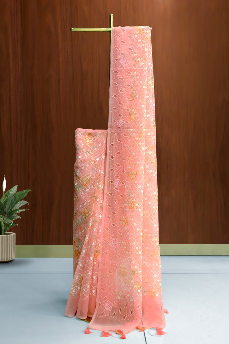 Peach Color Organza Saree